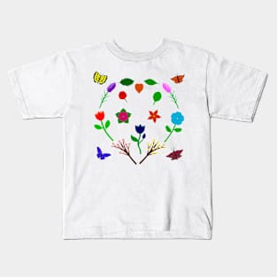 Scattered Flowers and Butterflies, no background Kids T-Shirt